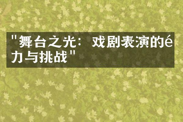 "舞台之光：戏剧表演的魅力与挑战"