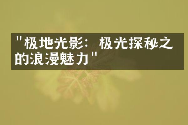 "极地光影：极光探秘之旅的浪漫魅力"