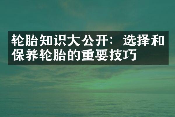 轮胎知识大公开：选择和保养轮胎的重要技巧
