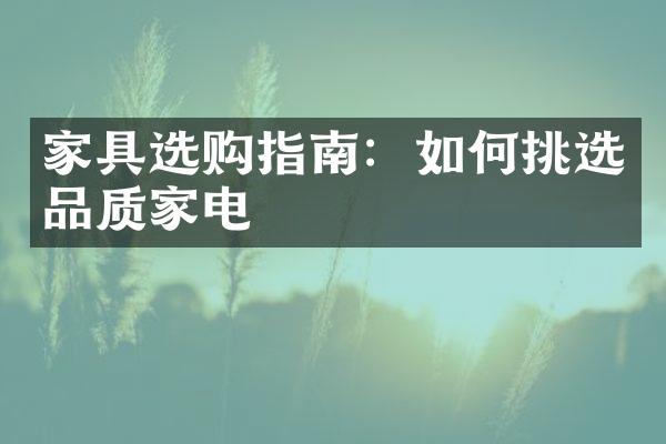 家具选购指南：如何挑选品质家电
