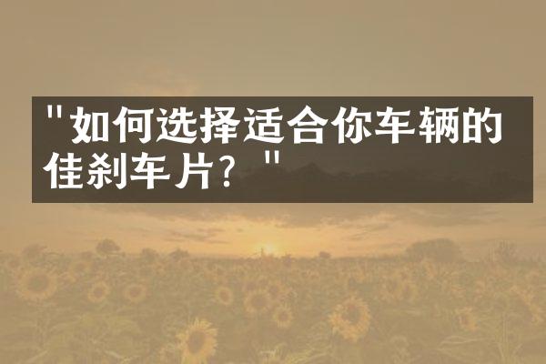 "如何选择适合你车辆的最佳刹车片？"