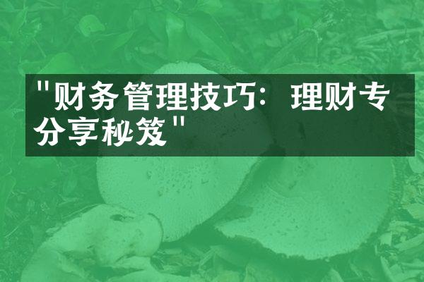 "财务管理技巧：理财专家分享秘笈"