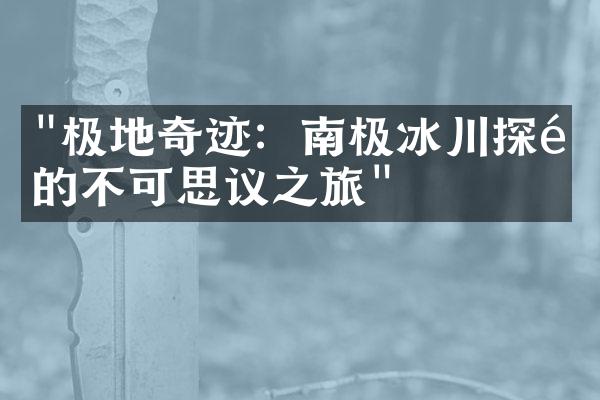 "极地奇迹：南极冰川探险的不可思议之旅"