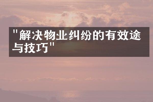 "解决物业纠纷的有效途径与技巧"