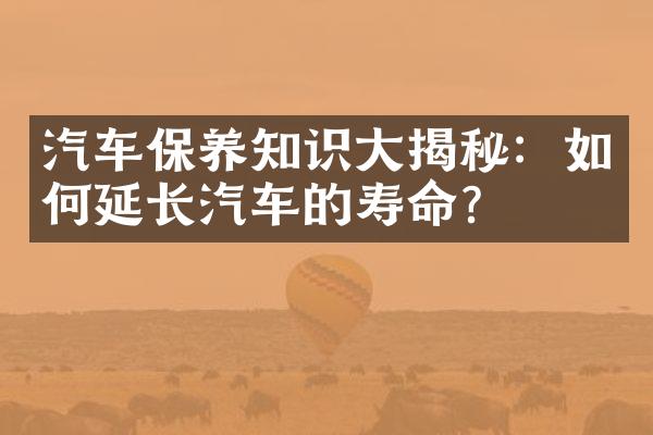 汽车保养知识大揭秘：如何延长汽车的寿命？