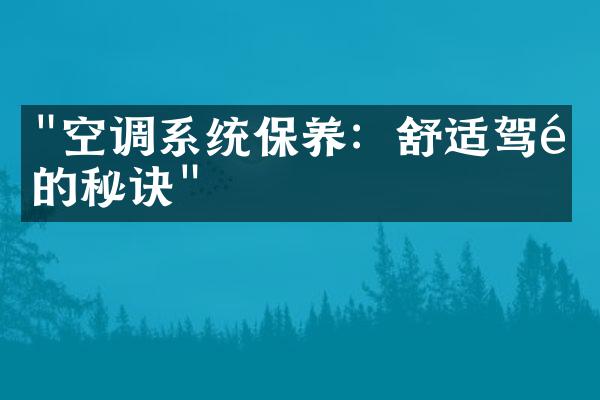 "空调系统保养：舒适驾驶的秘诀"