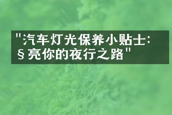 "汽车灯光保养小贴士：照亮你的夜行之路"