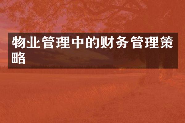 物业管理中的财务管理策略