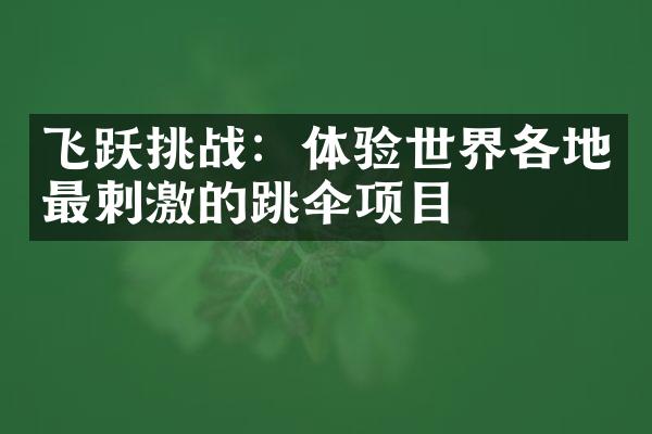 飞跃挑战：体验世界各地最刺激的跳伞项目