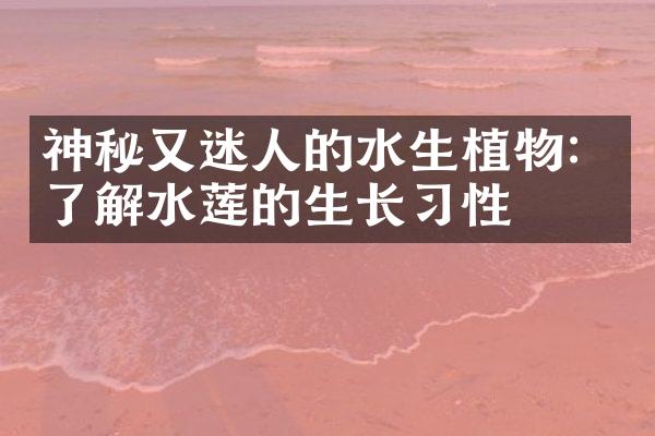神秘又迷人的水生植物：了解水莲的生长习性