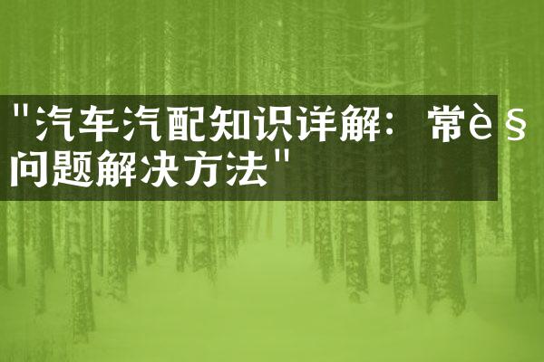 "汽车汽配知识详解：常见问题解决方法"