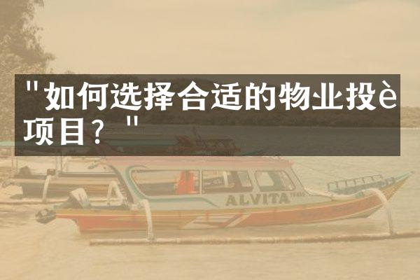"如何选择合适的物业投资项目？"
