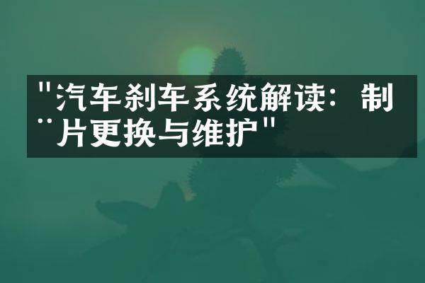"汽车刹车系统解读：制动片更换与维护"