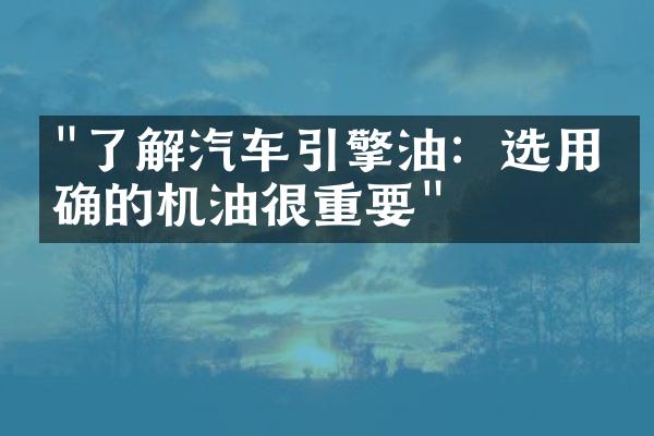"了解汽车引擎油：选用正确的机油很重要"