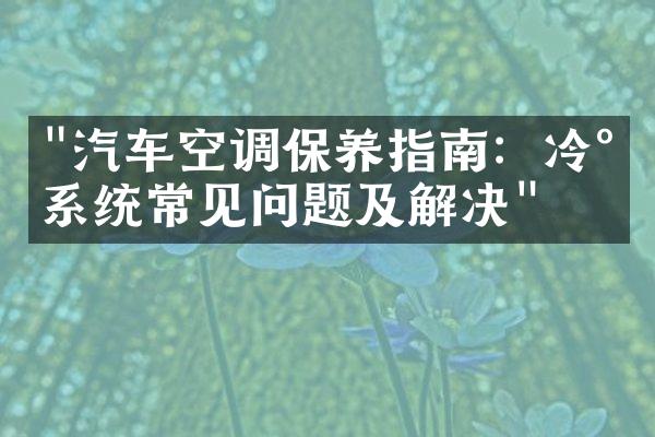 "汽车空调保养指南：冷气系统常见问题及解决"