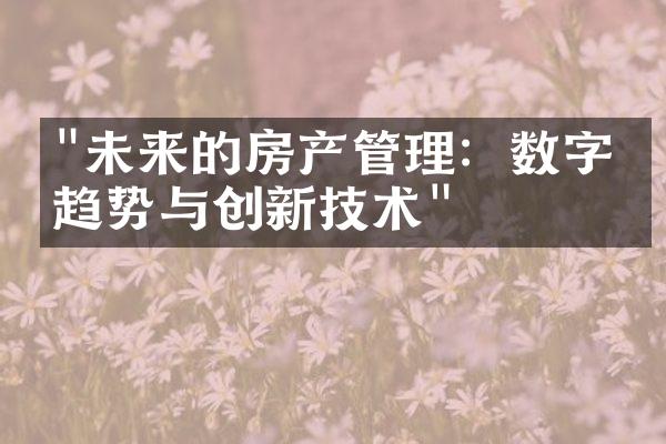 "未来的房产管理：数字化趋势与创新技术"