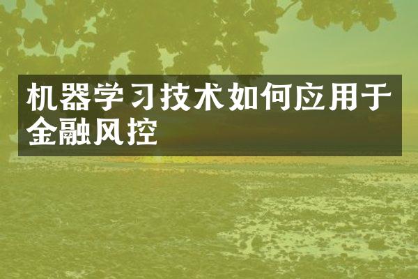 机器学习技术如何应用于金融风控