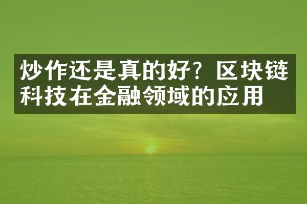 炒作还是真的好？区块链科技在金融领域的应用