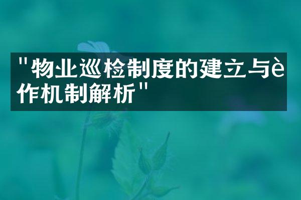 "物业巡检制度的建立与运作机制解析"