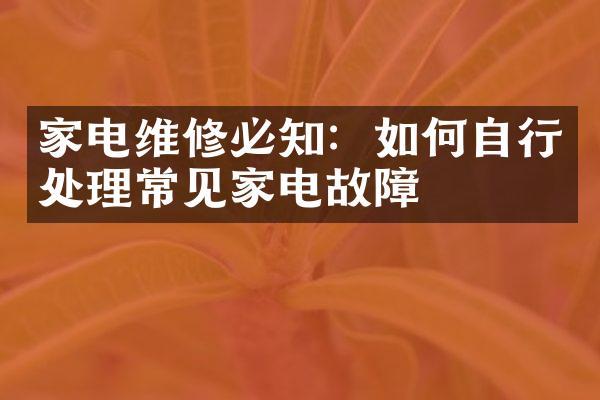 家电维修必知：如何自行处理常见家电故障