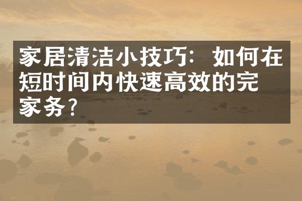 家居清洁小技巧：如何在短时间内快速高效的完成家务？