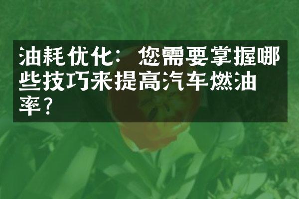 油耗优化：您需要掌握哪些技巧来提高汽车燃油效率？