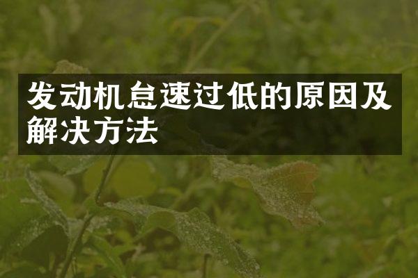 发动机怠速过低的原因及解决方法