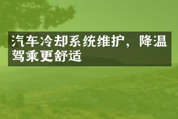 汽车冷却系统维护，降温驾乘更舒适