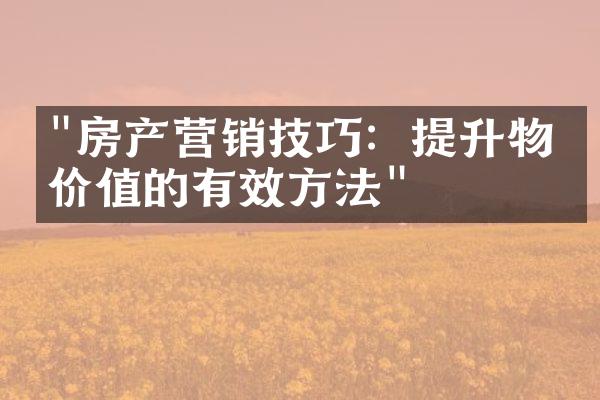 "房产营销技巧：提升物业价值的有效方法"