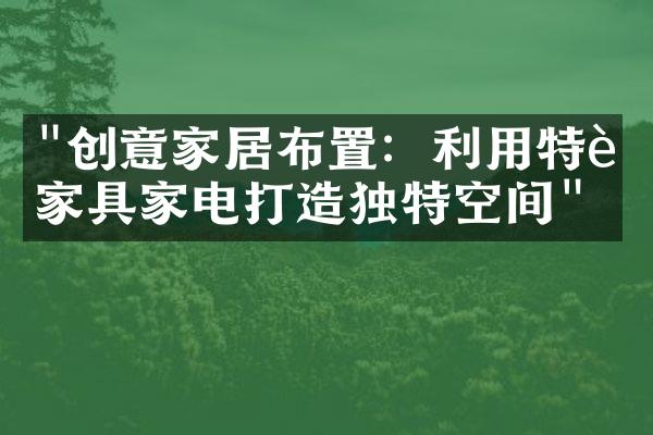 "创意家居布置：利用特色家具家电打造独特空间"