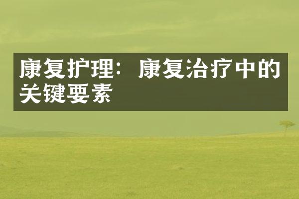 康复护理：康复治疗中的关键要素