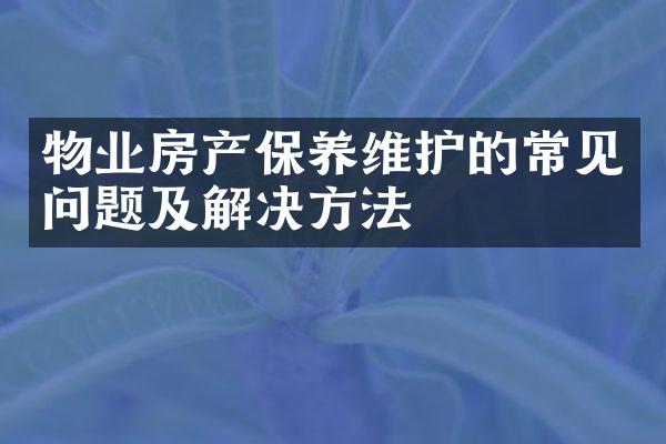 物业房产保养维护的常见问题及解决方法