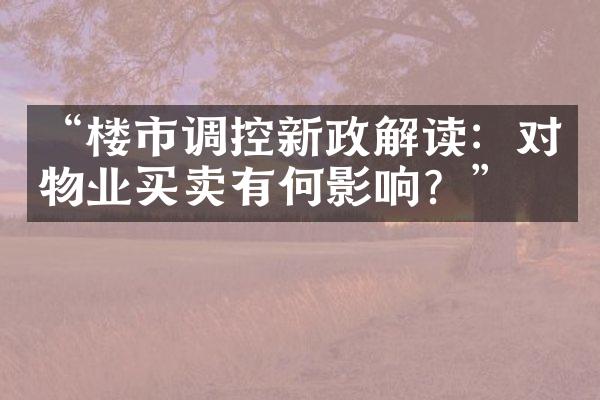 “楼市调控新政解读：对物业买卖有何影响？”