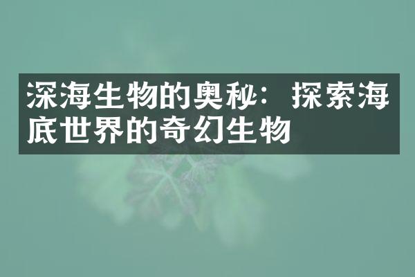 深海生物的奥秘：探索海底世界的奇幻生物