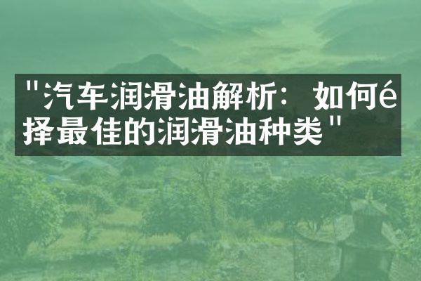"汽车润滑油解析：如何选择最佳的润滑油种类"