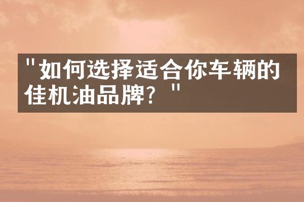"如何选择适合你车辆的最佳机油品牌？"