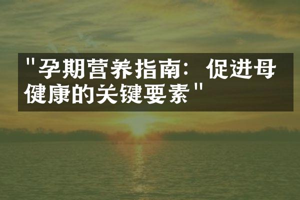 "孕期营养指南：促进母婴健康的关键要素"