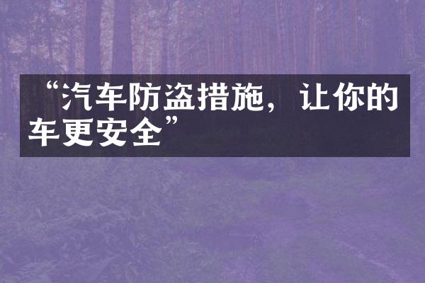 “汽车防盗措施，让你的车更安全”