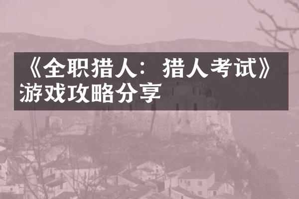 《全职猎人：猎人考试》游戏攻略分享
