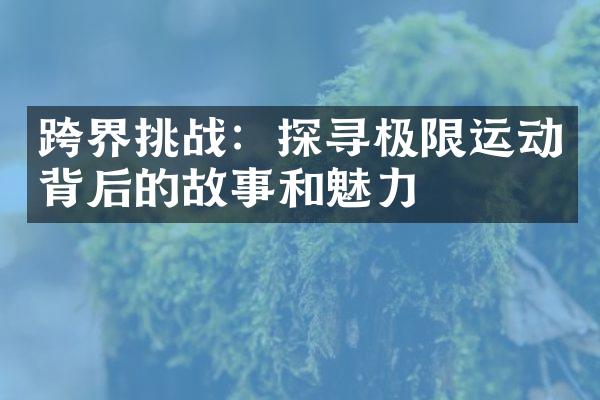 跨界挑战：探寻极限运动背后的故事和魅力