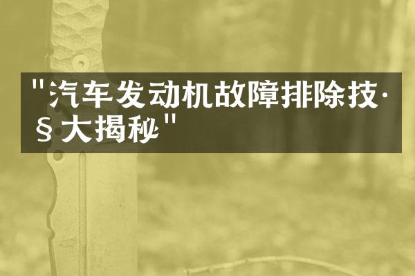 "汽车发动机故障排除技巧大揭秘"