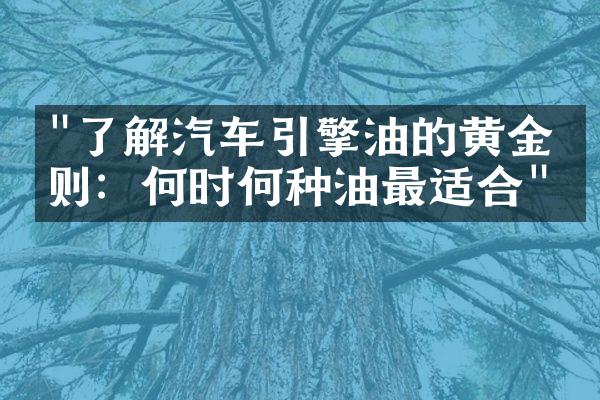 "了解汽车引擎油的黄金法则：何时何种油最适合"
