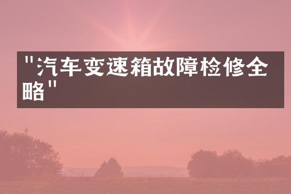 "汽车变速箱故障检修全攻略"