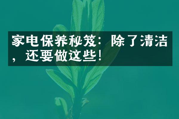 家电保养秘笈：除了清洁，还要做这些！