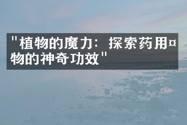 "植物的魔力：探索药用植物的神奇功效"