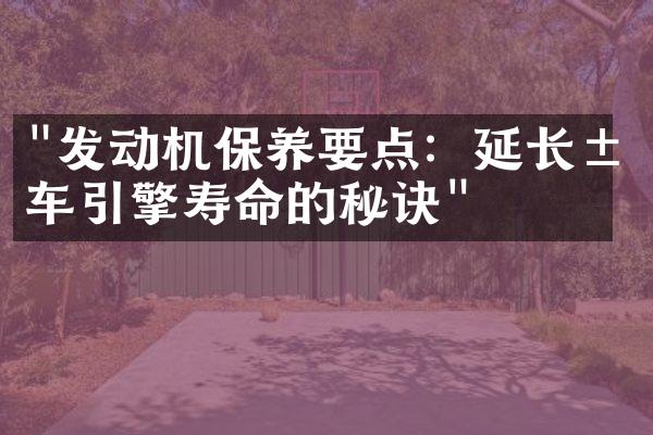 "发动机保养要点：延长汽车引擎寿命的秘诀"