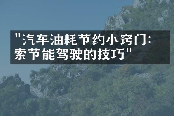 "汽车油耗节约小窍门：探索节能驾驶的技巧"