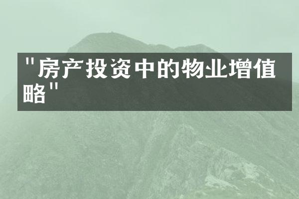 "房产投资中的物业增值策略"