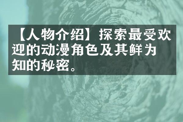 【人物介绍】探索最受欢迎的动漫角色及其鲜为人知的秘密。