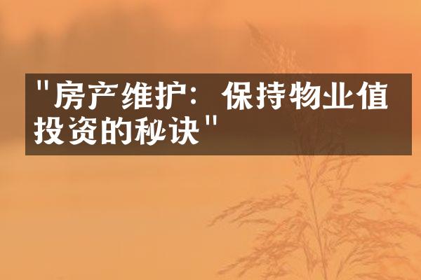 "房产维护：保持物业值得投资的秘诀"
